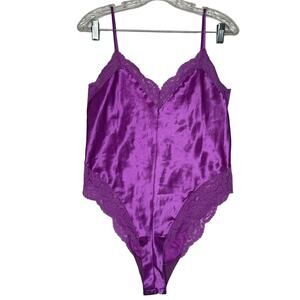 Vintage 90's Delicates Purple Lace Satin Lingerie Bodysuit Teddy small